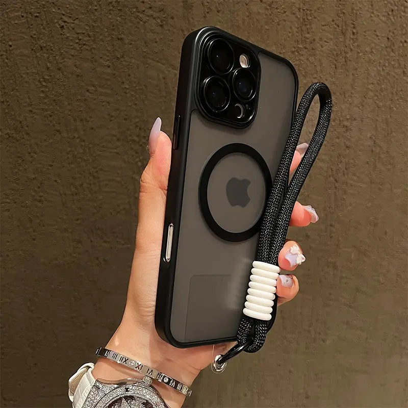 Skin Feel Transparent Phone Protective Cover Case Casing + Wrist Strap, Shockproof Magnetic Wireless Charging, Glass Camera Lens Protection, Fits Iphone 17 16 15 14 13 12 11