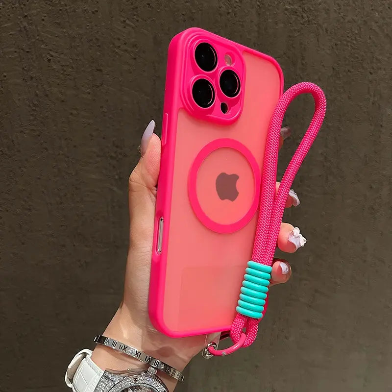 Skin Feel Transparent Phone Protective Cover Case Casing + Wrist Strap, Shockproof Magnetic Wireless Charging, Glass Camera Lens Protection, Fits Iphone 17 16 15 14 13 12 11