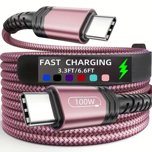 100W PD Super Fast Charging Type C to Type C Data Cable, High-Speed USB-C to USB-A Charging Cable, Durable Braided Design, Charger Cable, Compatible with Iphone 15, Macbook, Ipad, Xiaomi