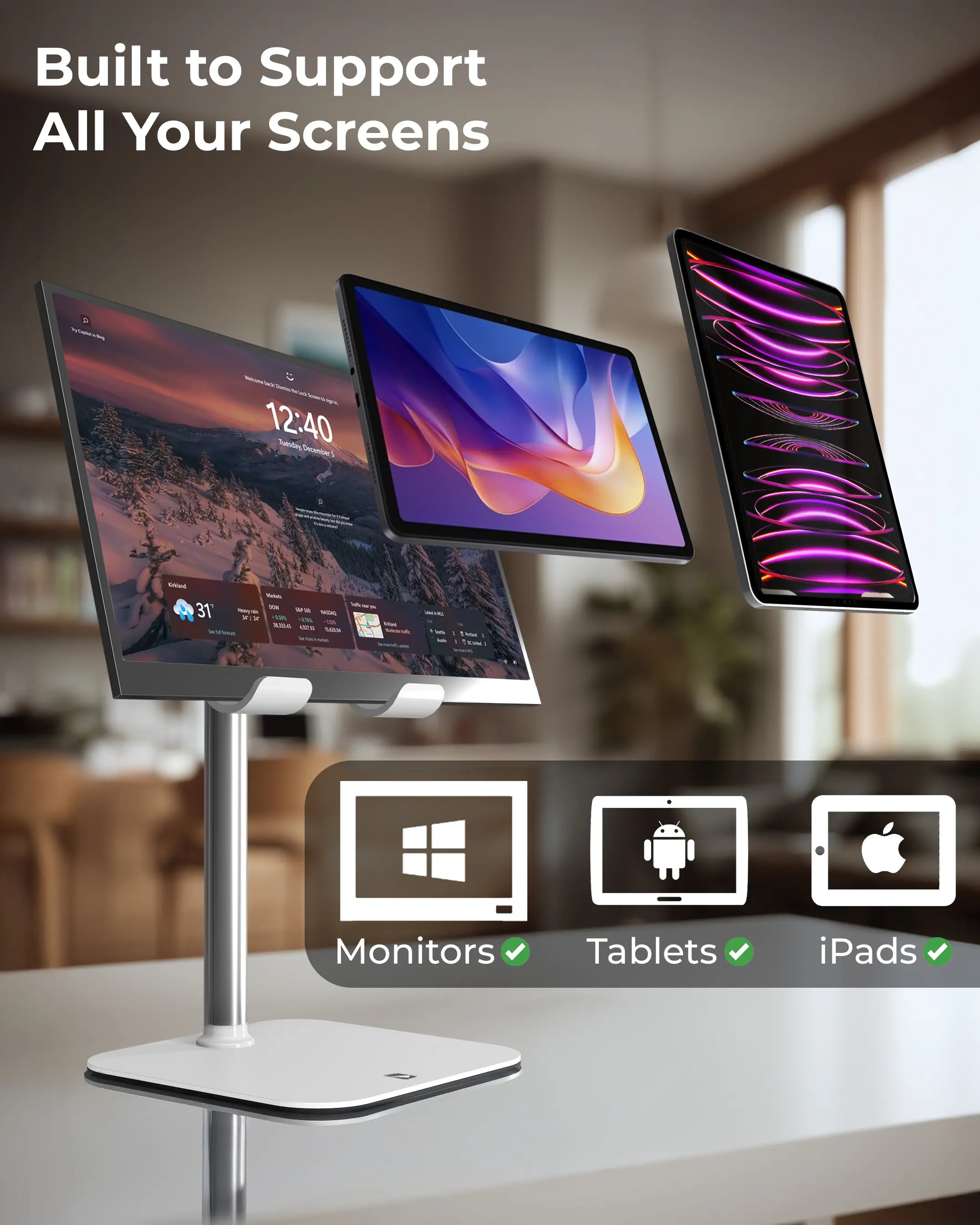 Cooper Tabholder, 7-10" Height Adjustable Tablet Stand, Premium Ipad Stand for Desk, 270° Tilt Portable Monitor Holder for 15.6-17" Displays, for All Smartphone, Ipad, Kindle, Surface, Samsung Tablets Adjustable,Multi-Device,Stand