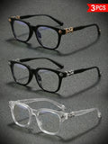 3 Pairs Fashion Square Frame Plain Glasses, Trendy Frames, Luxurious Cross Design for Unisex, Lightweight Retro Blue Light Blocking Eyewear, Computer Glasses, Square Glasses Set, Fashionable Frames Glasses, Square Frames Eyeglasses
