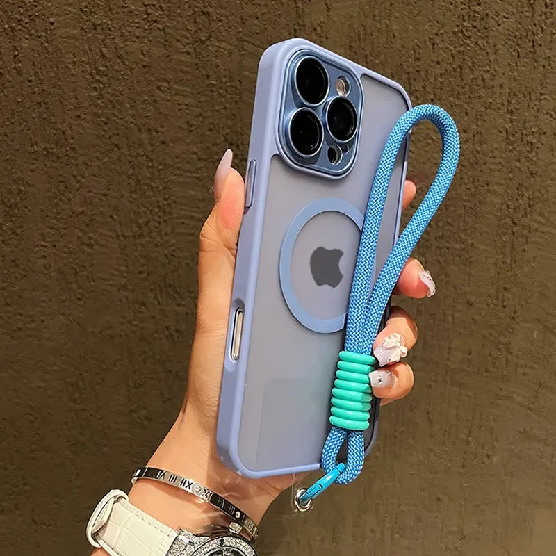 Skin Feel Transparent Phone Protective Cover Case Casing + Wrist Strap, Shockproof Magnetic Wireless Charging, Glass Camera Lens Protection, Fits Iphone 17 16 15 14 13 12 11