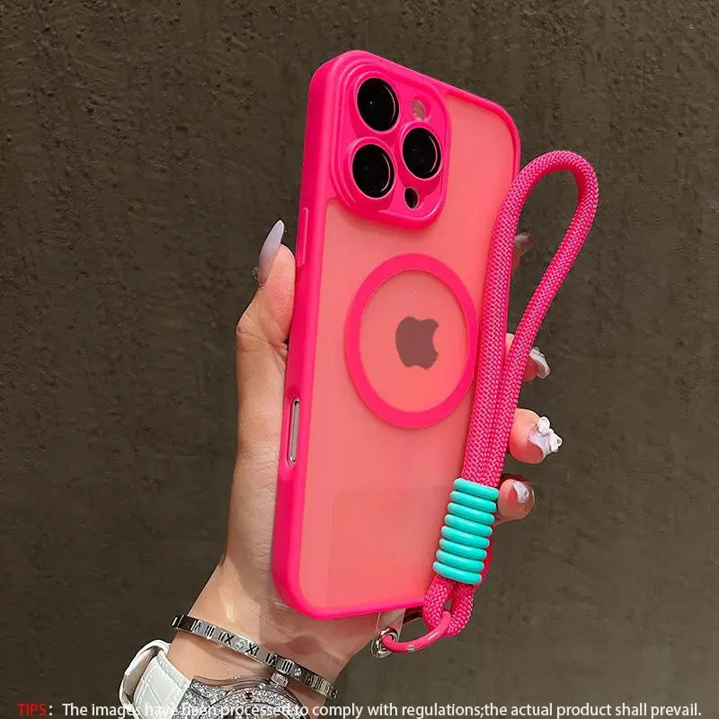 Skin Feel Transparent Phone Protective Cover Case Casing + Wrist Strap, Shockproof Magnetic Wireless Charging, Glass Camera Lens Protection, Fits Iphone 17 16 15 14 13 12 11