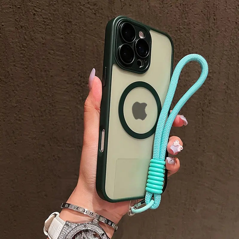 Skin Feel Transparent Phone Protective Cover Case Casing + Wrist Strap, Shockproof Magnetic Wireless Charging, Glass Camera Lens Protection, Fits Iphone 17 16 15 14 13 12 11