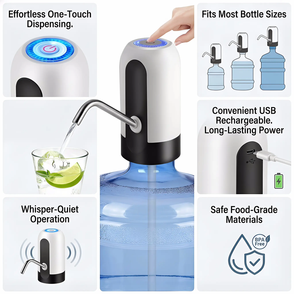5 Gal Water Bottle Dispenser – USB Electric Pump for Home & Office