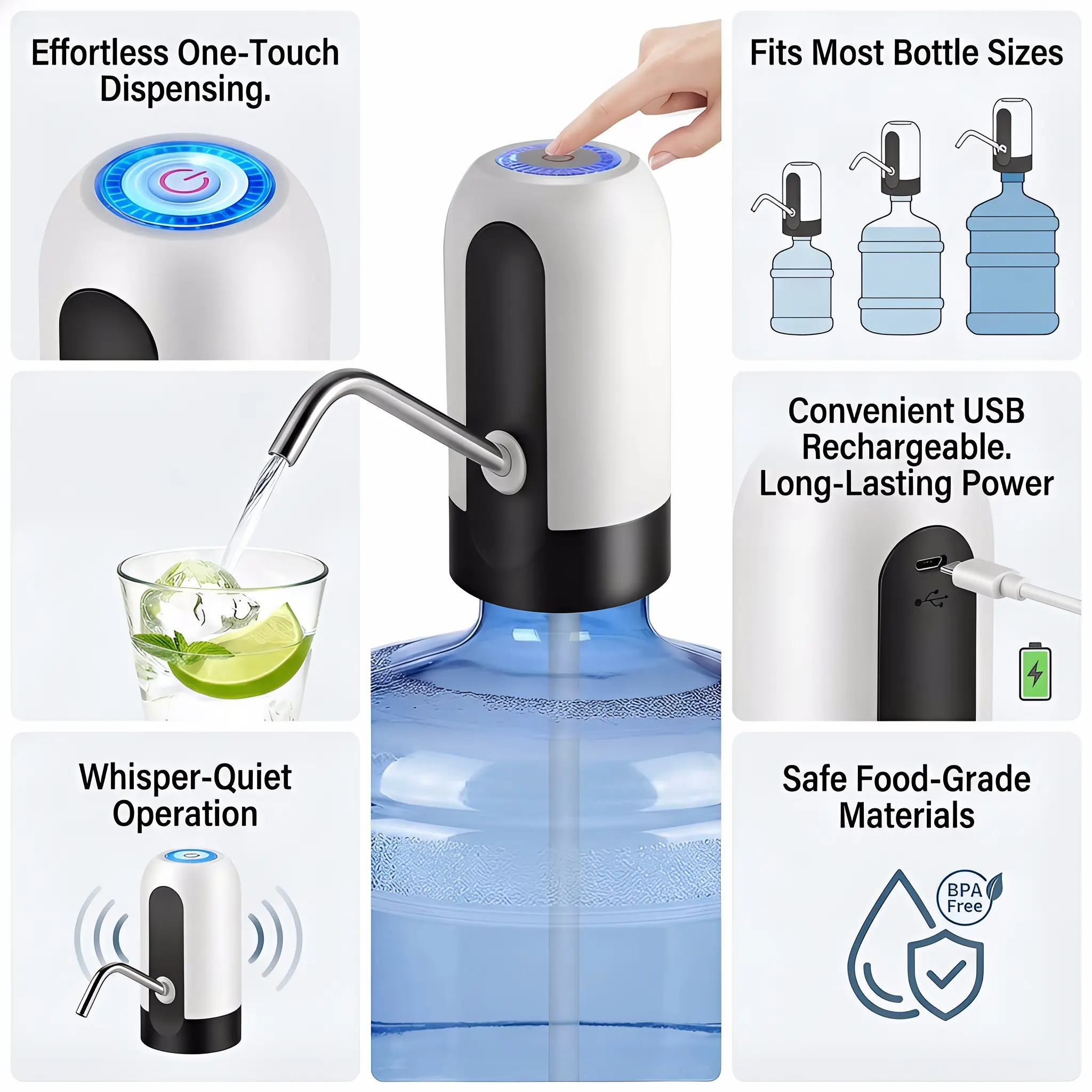 5 Gal Water Bottle Dispenser – USB Electric Pump for Home & Office