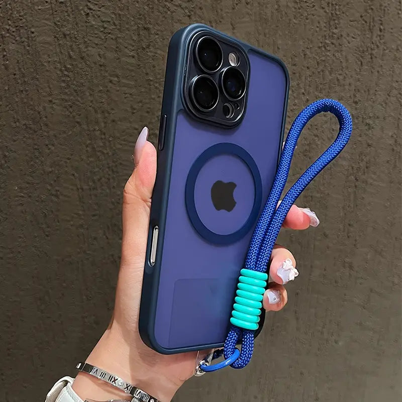 Skin Feel Transparent Phone Protective Cover Case Casing + Wrist Strap, Shockproof Magnetic Wireless Charging, Glass Camera Lens Protection, Fits Iphone 17 16 15 14 13 12 11