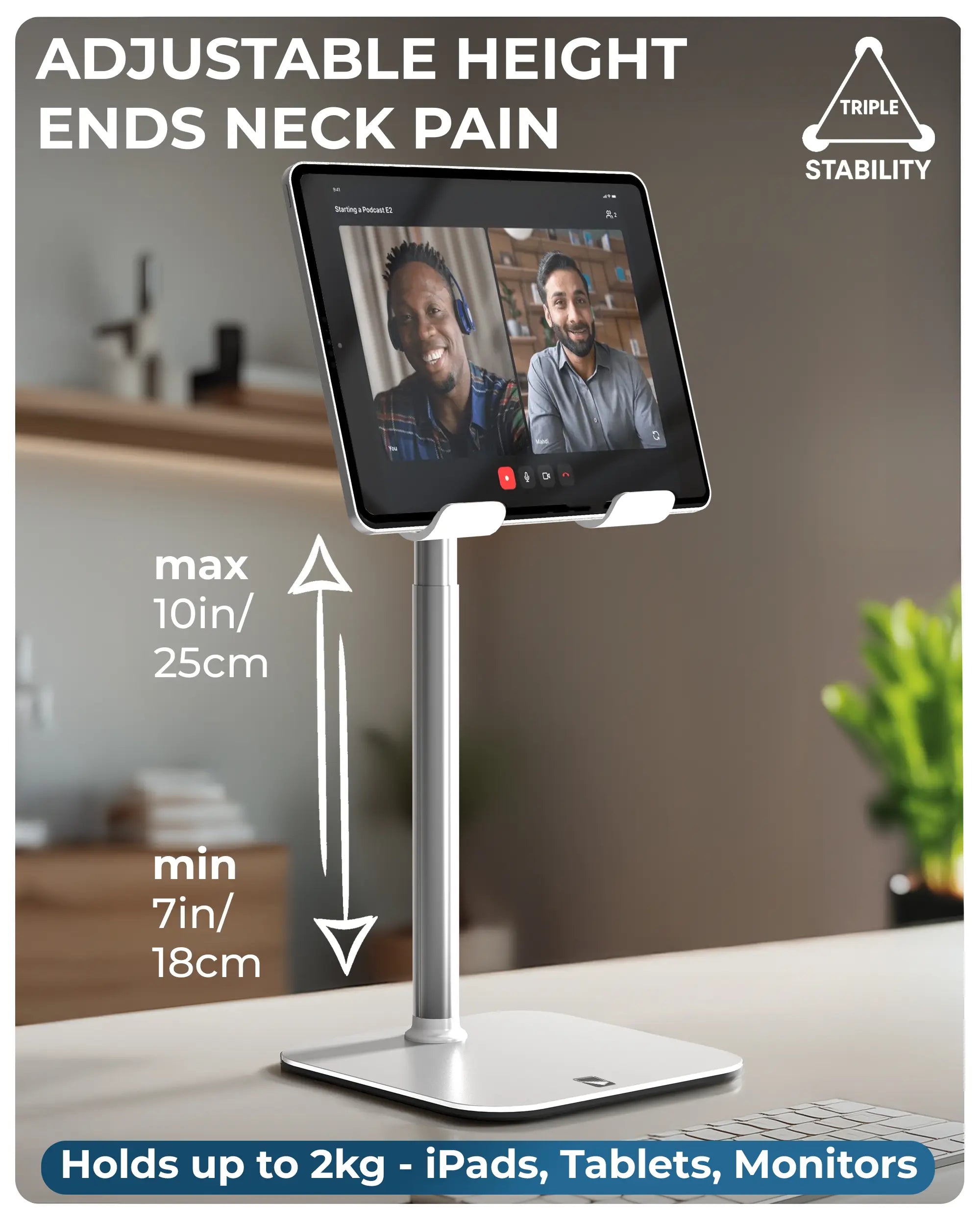 Cooper Tabholder, 7-10" Height Adjustable Tablet Stand, Premium Ipad Stand for Desk, 270° Tilt Portable Monitor Holder for 15.6-17" Displays, for All Smartphone, Ipad, Kindle, Surface, Samsung Tablets Adjustable,Multi-Device,Stand