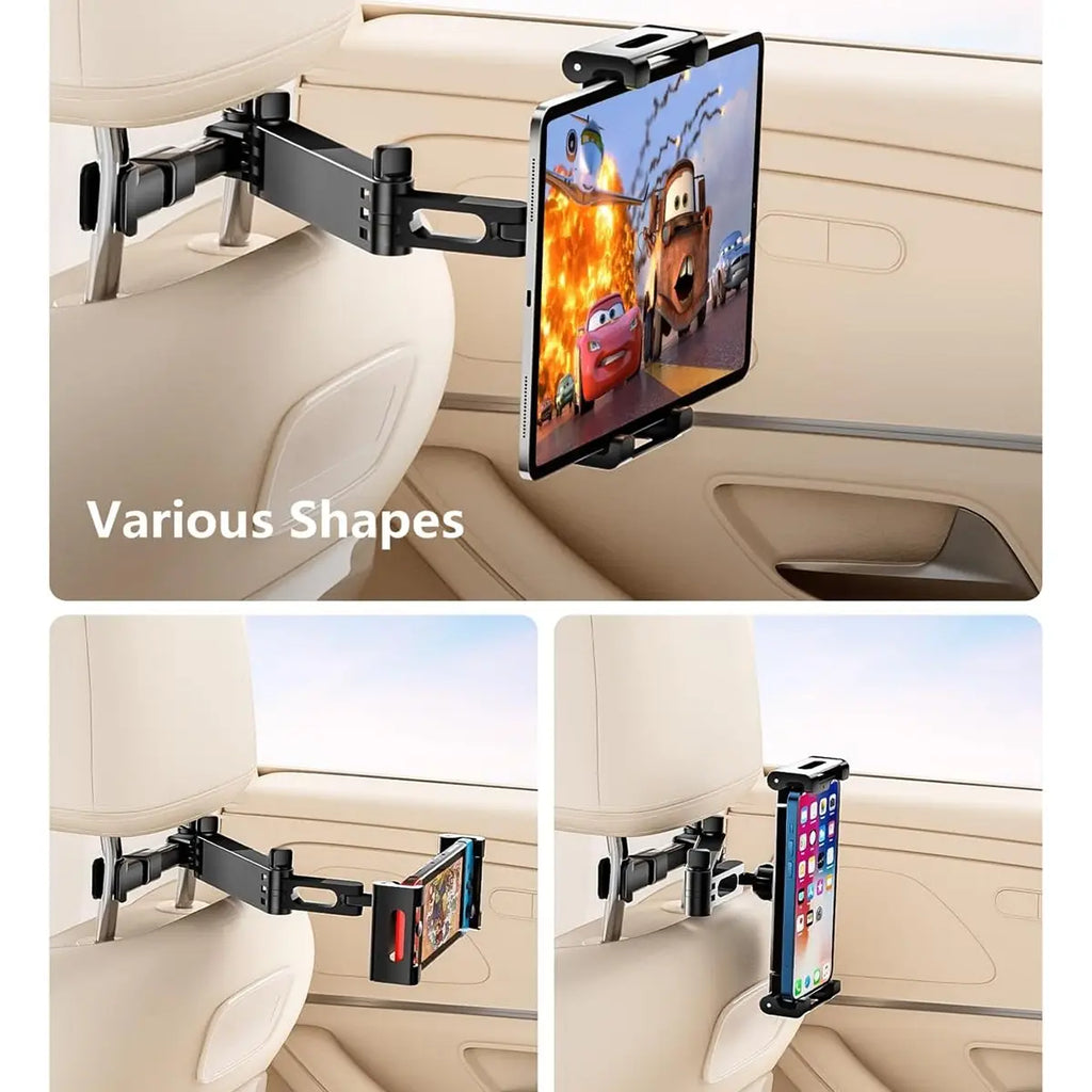 Car Headrest Phone and Tablet Holder with 360° Rotating Extension Arm, Fits 4.7–11‑Inch Ipad and Iphone, Travel Must-Have for Kids, Secure Holder Smartphone, Car Phone Mount, Car Phone Holders