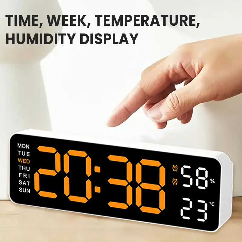 Modern LED Digital Alarm Clock with Glass - Bedside Clock, Multi-Functional Large Display, Time, Temperature, Day of Week, Auto Dimming, USB Port, Usb-Powered, Easy-To-Read for Seniors, Home Decor for Nightstand