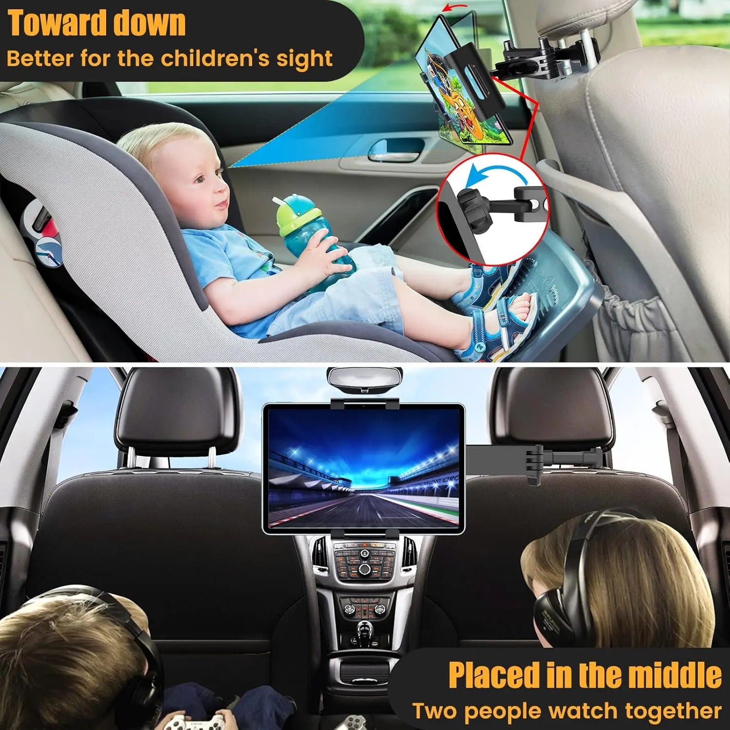 Car Headrest Phone and Tablet Holder with 360° Rotating Extension Arm, Fits 4.7–11‑Inch Ipad and Iphone, Travel Must-Have for Kids, Secure Holder Smartphone, Car Phone Mount, Car Phone Holders