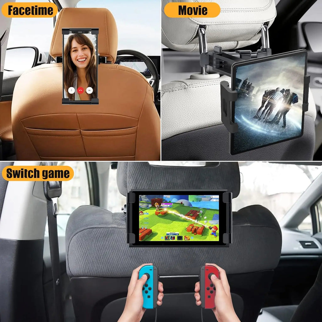 Car Headrest Phone and Tablet Holder with 360° Rotating Extension Arm, Fits 4.7–11‑Inch Ipad and Iphone, Travel Must-Have for Kids, Secure Holder Smartphone, Car Phone Mount, Car Phone Holders