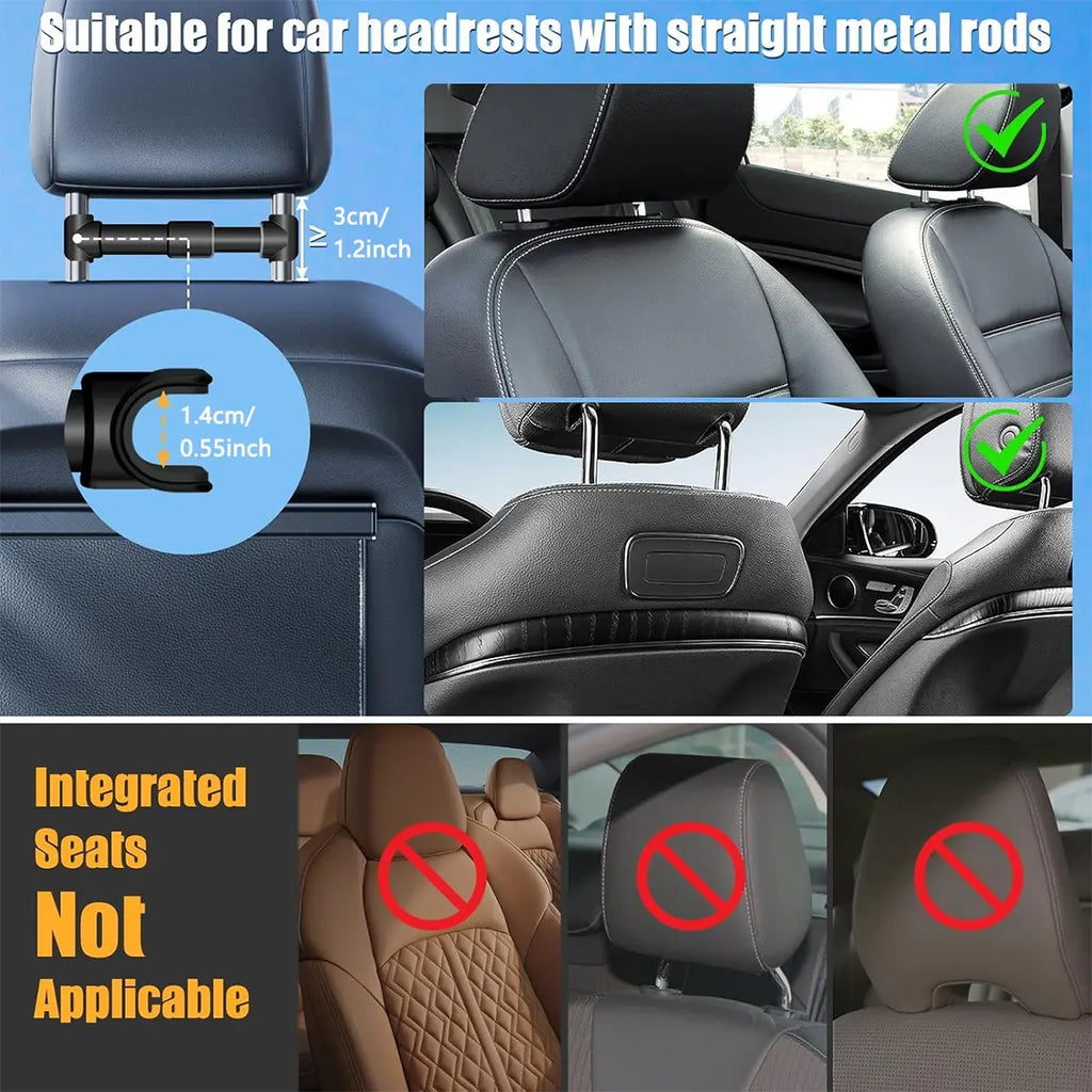 Car Headrest Phone and Tablet Holder with 360° Rotating Extension Arm, Fits 4.7–11‑Inch Ipad and Iphone, Travel Must-Have for Kids, Secure Holder Smartphone, Car Phone Mount, Car Phone Holders