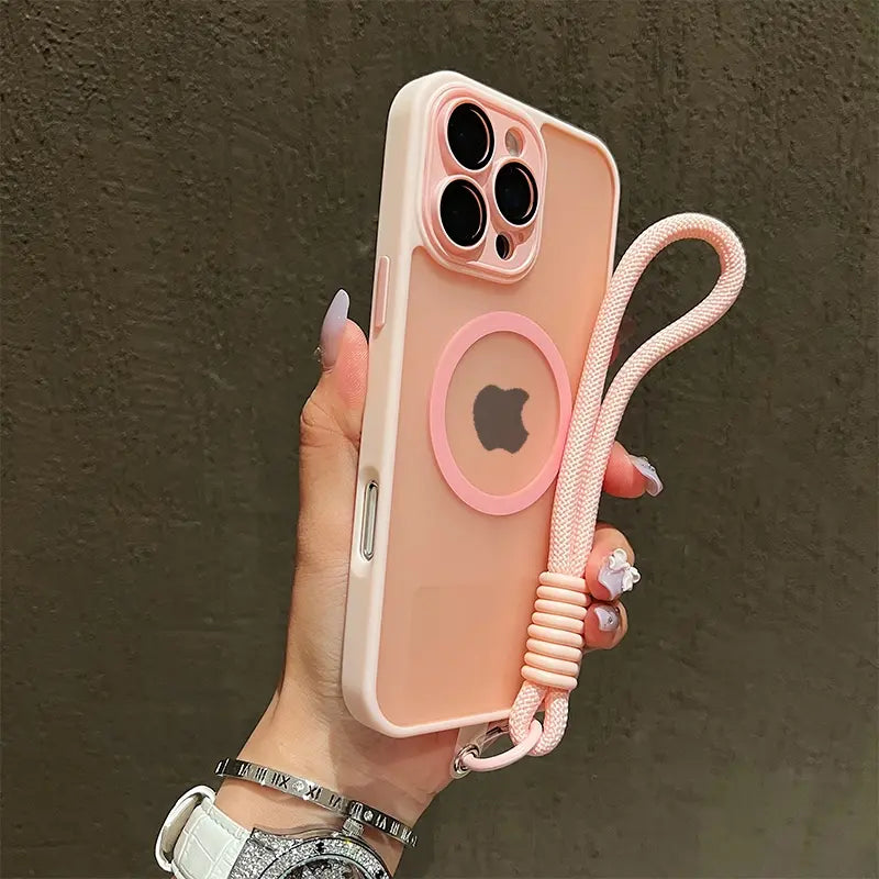 Skin Feel Transparent Phone Protective Cover Case Casing + Wrist Strap, Shockproof Magnetic Wireless Charging, Glass Camera Lens Protection, Fits Iphone 17 16 15 14 13 12 11
