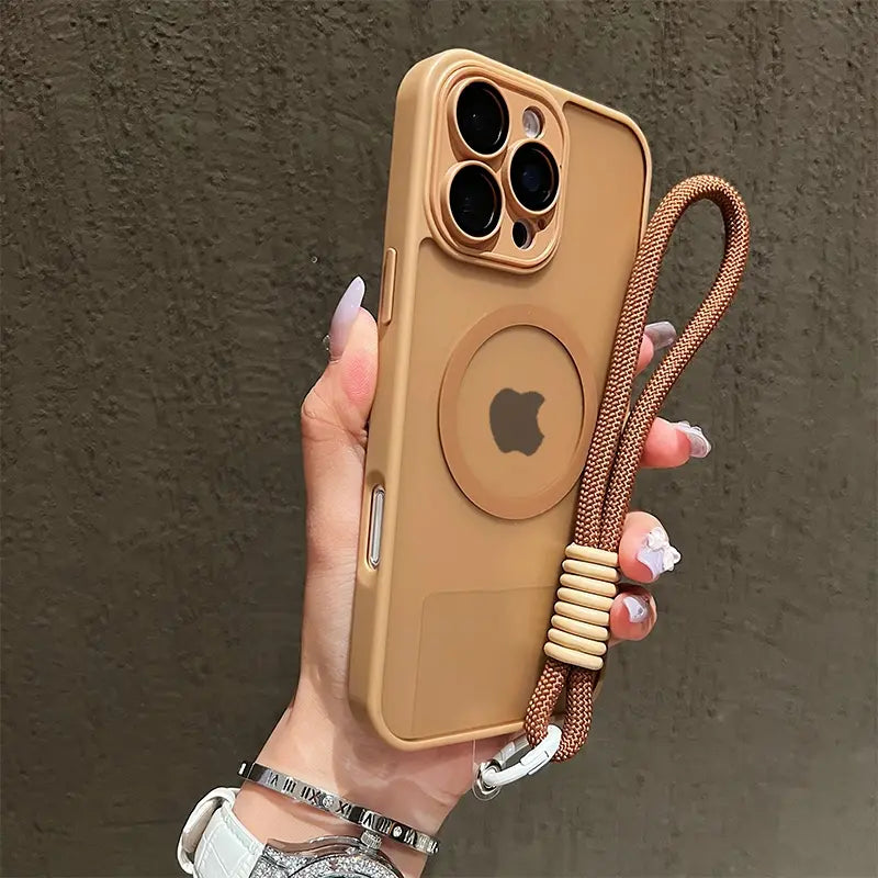 Skin Feel Transparent Phone Protective Cover Case Casing + Wrist Strap, Shockproof Magnetic Wireless Charging, Glass Camera Lens Protection, Fits Iphone 17 16 15 14 13 12 11