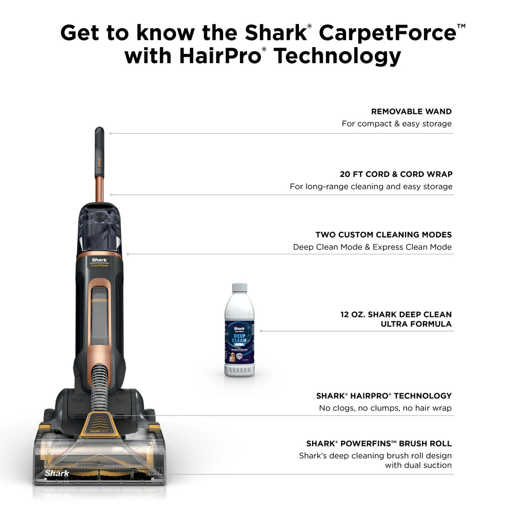Shark Carpetforce Hairpro Upright Carpet Cleaner W/ Powerfins - EX551
