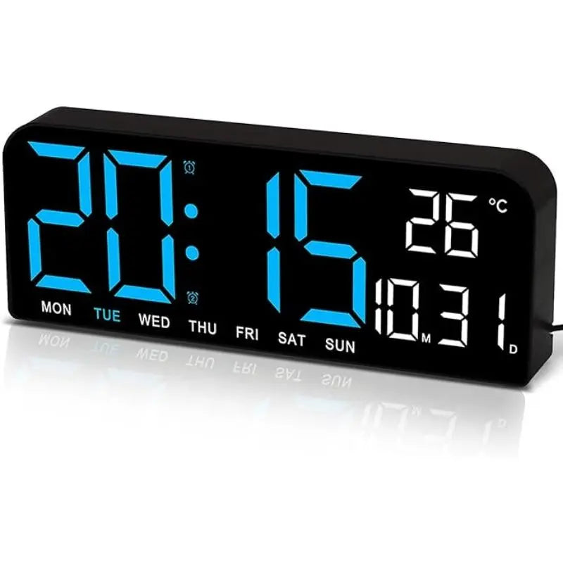 Modern LED Digital Alarm Clock with Glass - Bedside Clock, Multi-Functional Large Display, Time, Temperature, Day of Week, Auto Dimming, USB Port, Usb-Powered, Easy-To-Read for Seniors, Home Decor for Nightstand