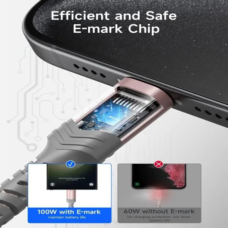 100W PD Super Fast Charging Type C to Type C Data Cable, High-Speed USB-C to USB-A Charging Cable, Durable Braided Design, Charger Cable, Compatible with Iphone 15, Macbook, Ipad, Xiaomi
